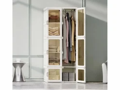 New Armario portátil, organizador de almacenaje, con puertas magnéticas, fácil montaje, puerta transparente, 170 x 69 x 50 cm, Blanco