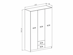 Armario Puccini -Grafito, 3 Puertas, Altillo y 2 Cajones, Perfecto para Dormitorios Matrimoniales e Infantiles, Madera, 130x207,6x50 cm.
