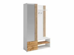 Clearance Armario recibidor con espejo y almacenamiento - Blanco y Natural - JANAKIA Armario De Entrada
