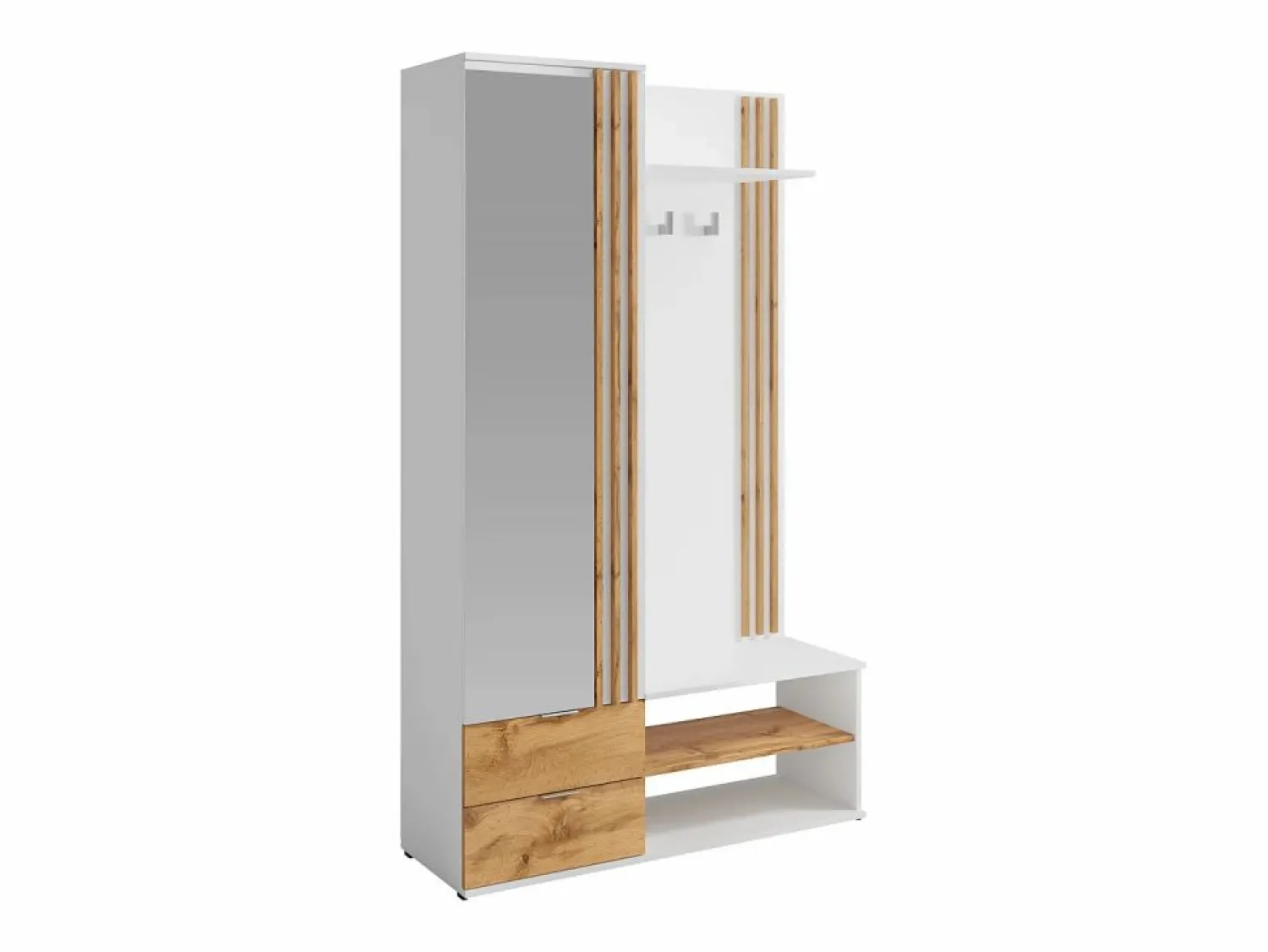 Clearance Armario recibidor con espejo y almacenamiento - Blanco y Natural - JANAKIA Armario De Entrada