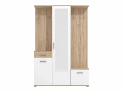 Clearance Vente-unique Armario ropero con compartimentos y 1 espejo - Natural y blanco CAMOLA Color natural claro / Blanco