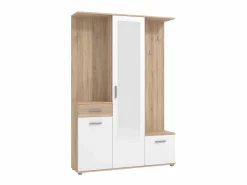 Clearance Vente-unique Armario ropero con compartimentos y 1 espejo - Natural y blanco CAMOLA Color natural claro / Blanco