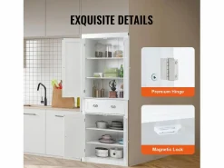 Sale Armario SucceBuy de Despensa de Cocina 183cm, 4 Puertas, 3 Estantes Ajustables, Almacenamiento, Diseñado para Familias Grandes y Restaurantes Aparador De Cocina