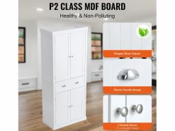 Sale Armario SucceBuy de Despensa de Cocina 183cm, 4 Puertas, 3 Estantes Ajustables, Almacenamiento, Diseñado para Familias Grandes y Restaurantes Aparador De Cocina