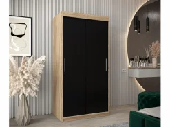 Online Abiks Möbel Armario TOKYO de puertas correderas 200/100/62 2 puertas (sonoma/negro) Negro / Beige / Plateado