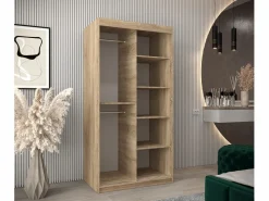 Online Abiks Möbel Armario TOKYO de puertas correderas 200/100/62 2 puertas (sonoma/negro) Negro / Beige / Plateado