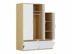 Best Armario vestidor con 3 puertas, 1 perchero y 2 compartimentos - Blanco y natural - NYVELA Armario De Entrada