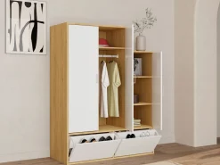 Best Armario vestidor con 3 puertas, 1 perchero y 2 compartimentos - Blanco y natural - NYVELA Armario De Entrada