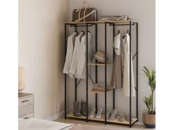 VS Venta-stock Armario vestidor Jana 3 estantes 2 Barras, Color Roble/Negro Marru00f3n