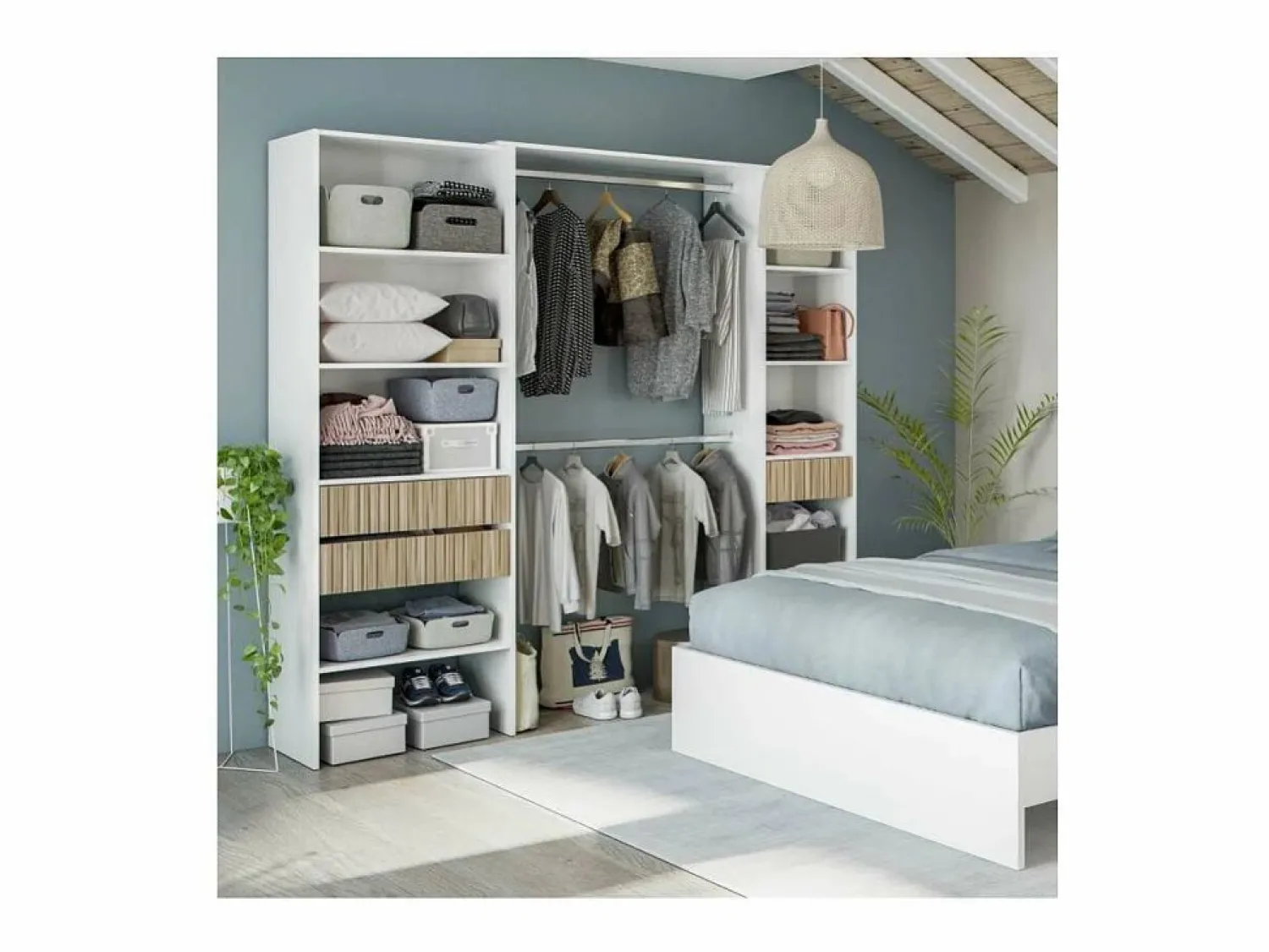 Sale Armario vestidor Tempo con 3 cajones y 2 barras de colgar color /natur. 187 cm alto Blanco