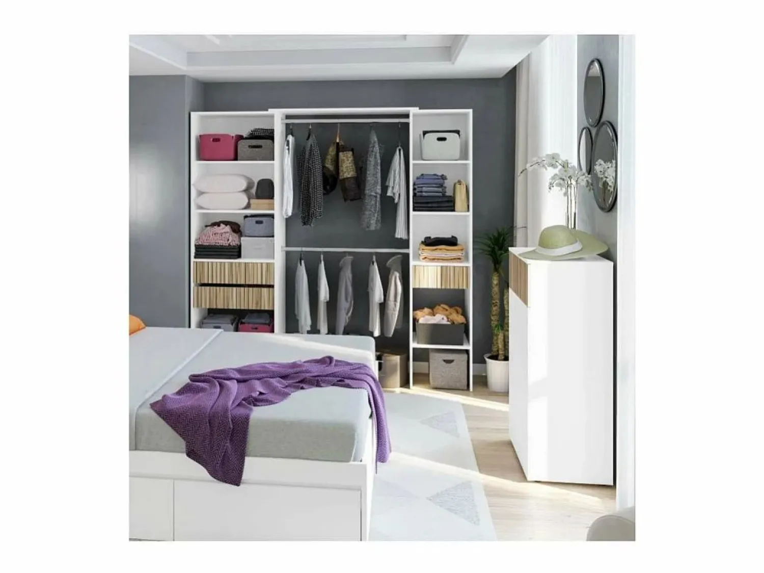 Sale Armario vestidor Tempo con 3 cajones y 2 barras de colgar color /natur. 187 cm alto Blanco