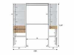 Sale Armario vestidor Tempo con 3 cajones y 2 barras de colgar color /natur. 187 cm alto Blanco