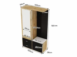 ModernLuxe Armario 100x38x108.1 cm - Con espejo - Con zapatero - Con ganchos y perchas retráctiles - Negro + Natural