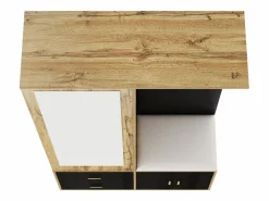 ModernLuxe Armario 100x38x108.1 cm - Con espejo - Con zapatero - Con ganchos y perchas retráctiles - Negro + Natural