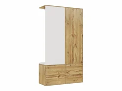Sale ModernLuxe Armario 100x38x108.1 cm - Con espejo - Con zapatero - Con ganchos y perchas retráctiles - Blanco + Natural Color natural claro / Blanco