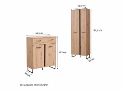 New Armario 70,5x194,5x35 cm Madera de roble natural Conjunto de pasillo de 5 piezas Gris antracita / Gris / Marru00f3n
