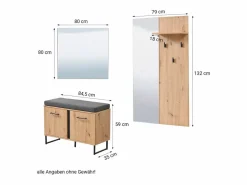 New Armario 70,5x194,5x35 cm Madera de roble natural Conjunto de pasillo de 5 piezas Gris antracita / Gris / Marru00f3n