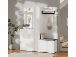 New Armario/perchero - 150 x 36 x 180 cm - con banco zapatero + mueble de almacenaje + espejo + cajones - aglomerado - Armario De Entrada