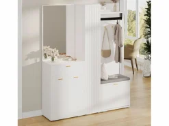 New Armario/perchero - 150 x 36 x 180 cm - con banco zapatero + mueble de almacenaje + espejo + cajones - aglomerado - Armario De Entrada