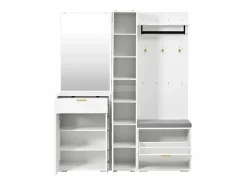 New Armario/perchero - 150 x 36 x 180 cm - con banco zapatero + mueble de almacenaje + espejo + cajones - aglomerado - Armario De Entrada