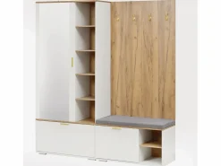 Discount Merax Armario/perchero - 160 x 38 x 180 cm - con mueble y banco zapatero + barra para colgar + 4 ganchos + espejo + puertas - aglomerado - Blanco