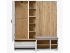 Discount Merax Armario/perchero - 160 x 38 x 180 cm - con mueble y banco zapatero + barra para colgar + 4 ganchos + espejo + puertas - aglomerado - Blanco