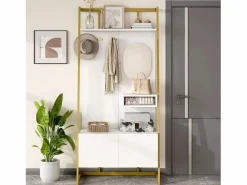 Merax Armario/trastero con espejo + zapatero - ganchos metálicos - 78 x 38,5 x 180,5 cm - MDF -
