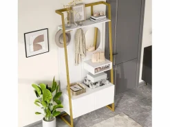 Merax Armario/trastero con espejo + zapatero - ganchos metálicos - 78 x 38,5 x 180,5 cm - MDF -
