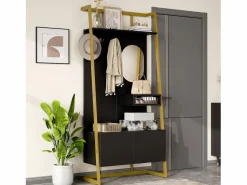 Hot Merax Armario/trastero con espejo + zapatero - ganchos metálicos - 78 x 38,5 x 180,5 cm - MDF - Negro