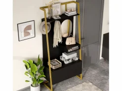 Hot Merax Armario/trastero con espejo + zapatero - ganchos metálicos - 78 x 38,5 x 180,5 cm - MDF - Negro