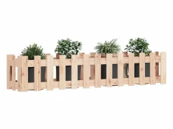 Clearance Clicnbuy Arriate elevado jardín con valla madera maciza pino 150x30x30cm Marru00f3n
