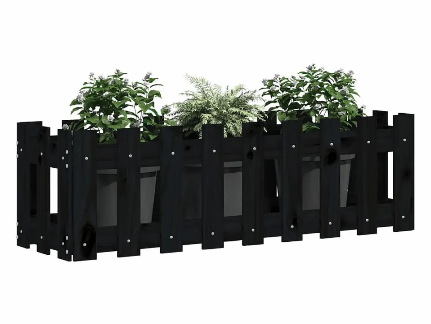 Clicnbuy Arriate elevado jardín con valla madera pino 100x30x30cm Negro