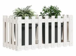 Clicnbuy Arriate elevado jardín con valla madera pino 100x50x70cm Blanco
