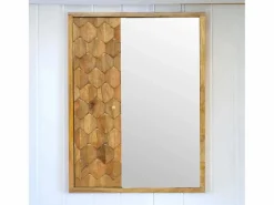 Artisan Furniture Armario de madera maciza con espejo tallado en forma de piña. Mueble De Pared Para Baño
