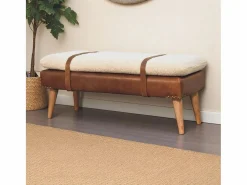 Hot Artisan Furniture Banco de madera maciza de cuero de búfalo rizado. Marru00f3n