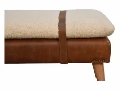 Hot Artisan Furniture Banco de madera maciza de cuero de búfalo rizado. Marru00f3n