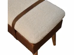 Hot Artisan Furniture Banco de madera maciza de cuero de búfalo rizado. Marru00f3n
