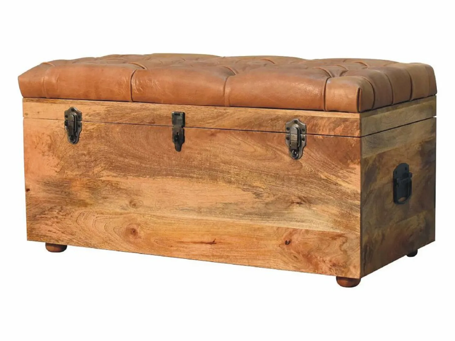 Sale Artisan Furniture Madera maciza Baúl de almacenamiento estilo roble con piel de búfalo Baúl Y Arcón|Accesorios De Almacenaje