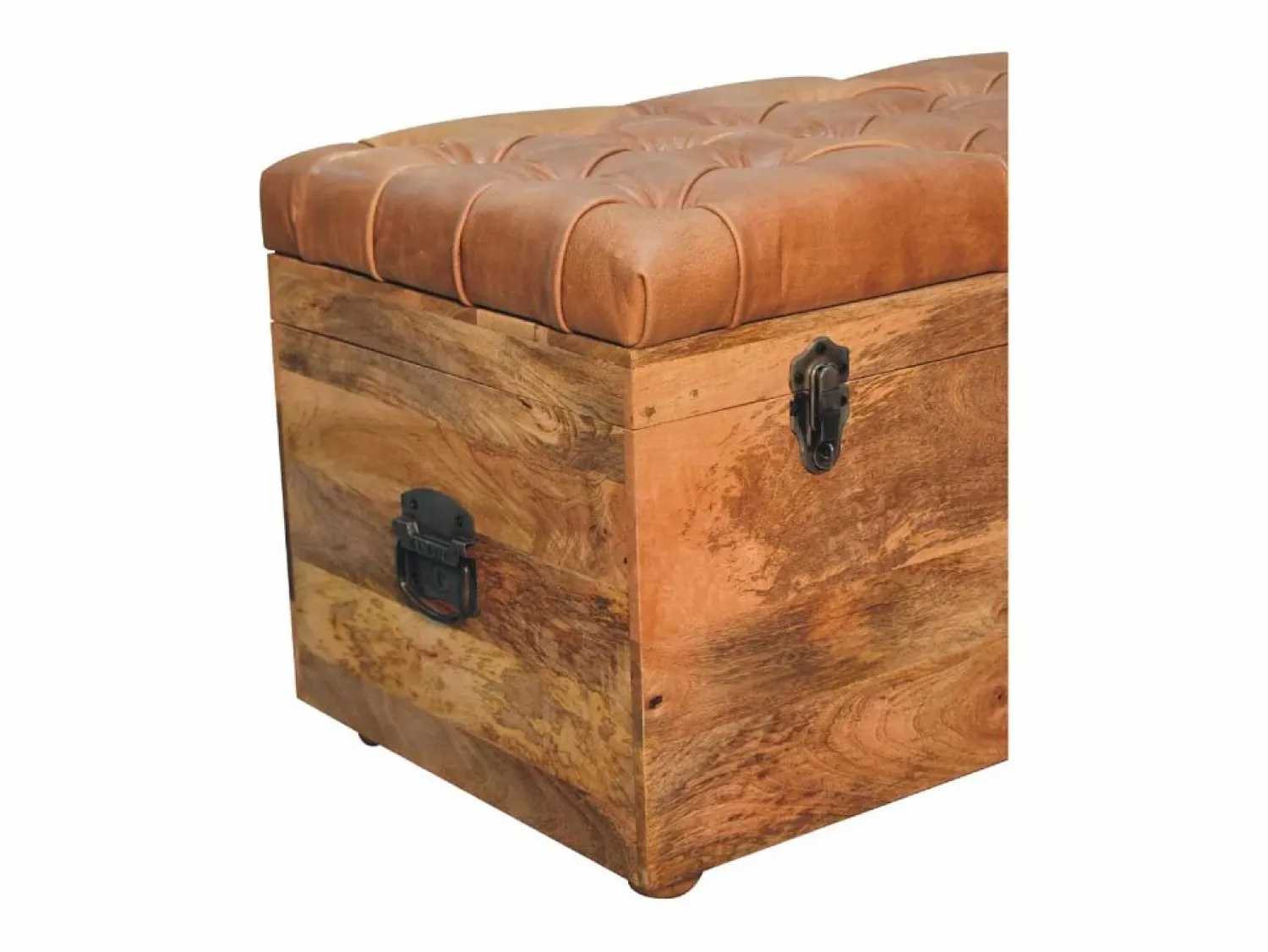 Sale Artisan Furniture Madera maciza Baúl de almacenamiento estilo roble con piel de búfalo Baúl Y Arcón|Accesorios De Almacenaje
