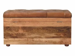 Sale Artisan Furniture Madera maciza Baúl de almacenamiento estilo roble con piel de búfalo Baúl Y Arcón|Accesorios De Almacenaje