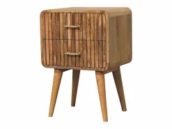 Sale Artisan Furniture Mesita de noche acanalada con barra en T de madera maciza Marru00f3n