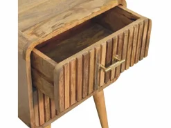 Sale Artisan Furniture Mesita de noche acanalada con barra en T de madera maciza Marru00f3n