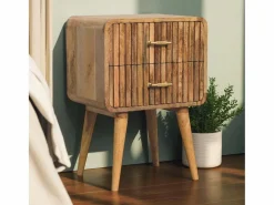 Sale Artisan Furniture Mesita de noche acanalada con barra en T de madera maciza Marru00f3n