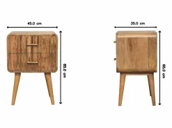 Sale Artisan Furniture Mesita de noche acanalada con barra en T de madera maciza Marru00f3n