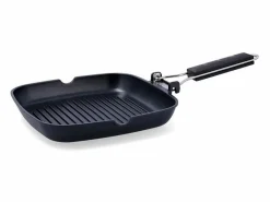 Hot Asador Ebano Quid con asa plegable aluminio fundido 24 cm Plancha Cocina