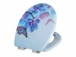 Helloshop26 Asiento de inodoro con descenso automático en duroplástico con estampado de mariposas - morado 19_0000694