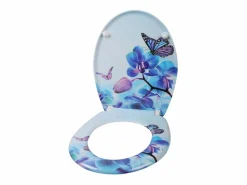 Helloshop26 Asiento de inodoro con descenso automático en duroplástico con estampado de mariposas - morado 19_0000694