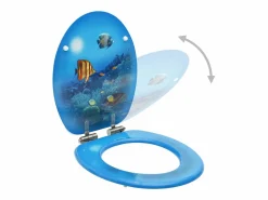 Sale Helloshop26 Asiento de inodoro con tapa de cierre suave MDF fondo marino 02_0002936 Azul
