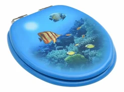 Sale Helloshop26 Asiento de inodoro con tapa de cierre suave MDF fondo marino 02_0002936 Azul