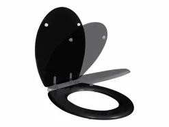 Helloshop26 Asiento de inodoro con tapa de cierre suave construcción de MDF 02_0002876 Negro
